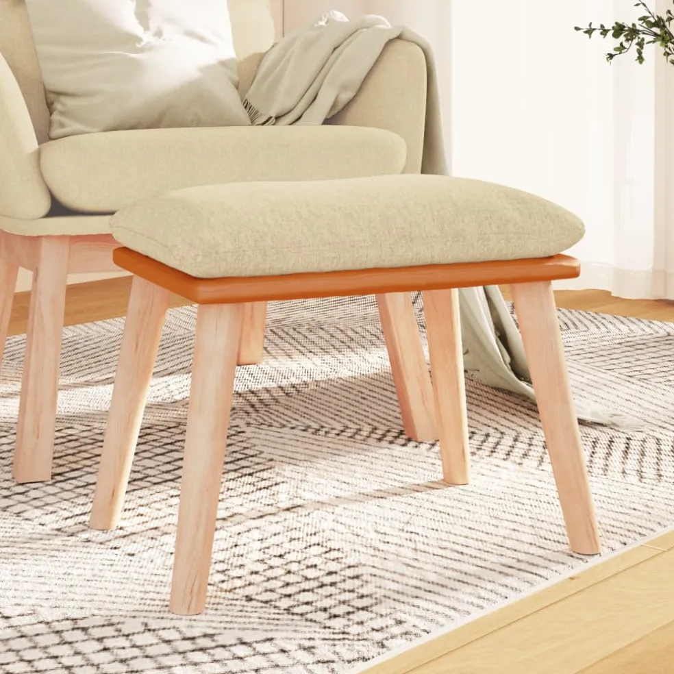 vidaXL Voetenbank 45x29,5x35 cm stof en kunstleer crèmekleurig