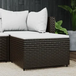 vidaXL Voetensteun met kussen poly rattan bruin