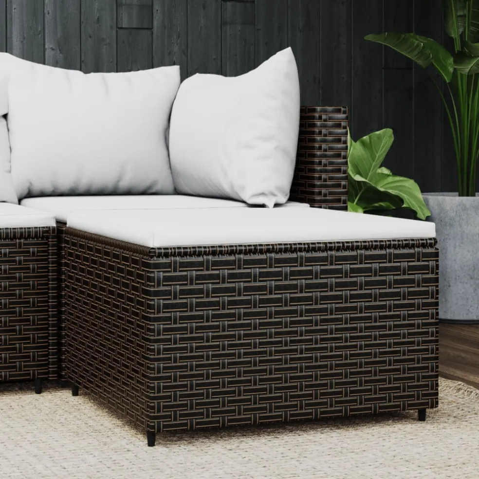 vidaXL Voetensteun met kussen poly rattan bruin