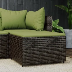 vidaXL Voetensteun met kussen poly rattan bruin