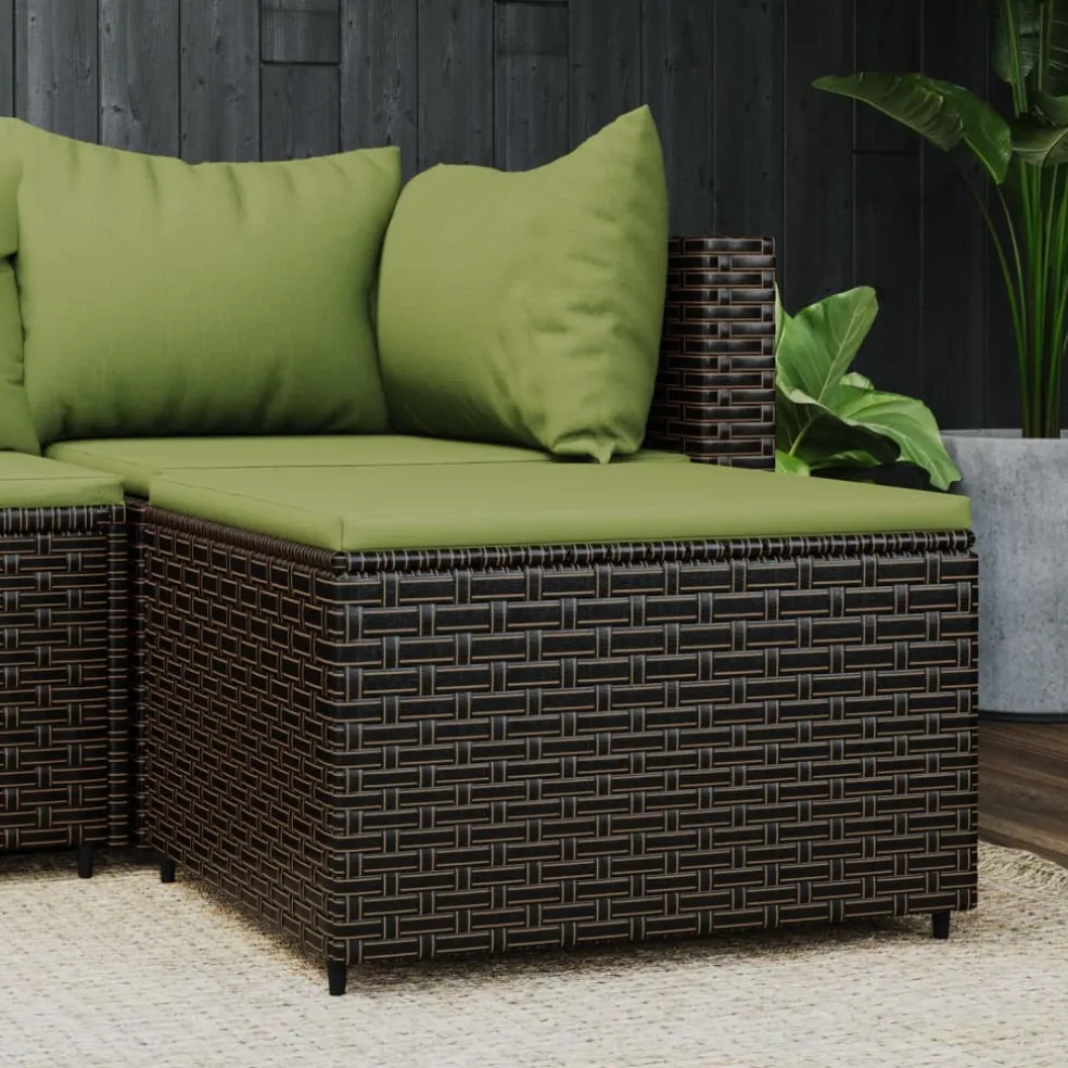 vidaXL Voetensteun met kussen poly rattan bruin