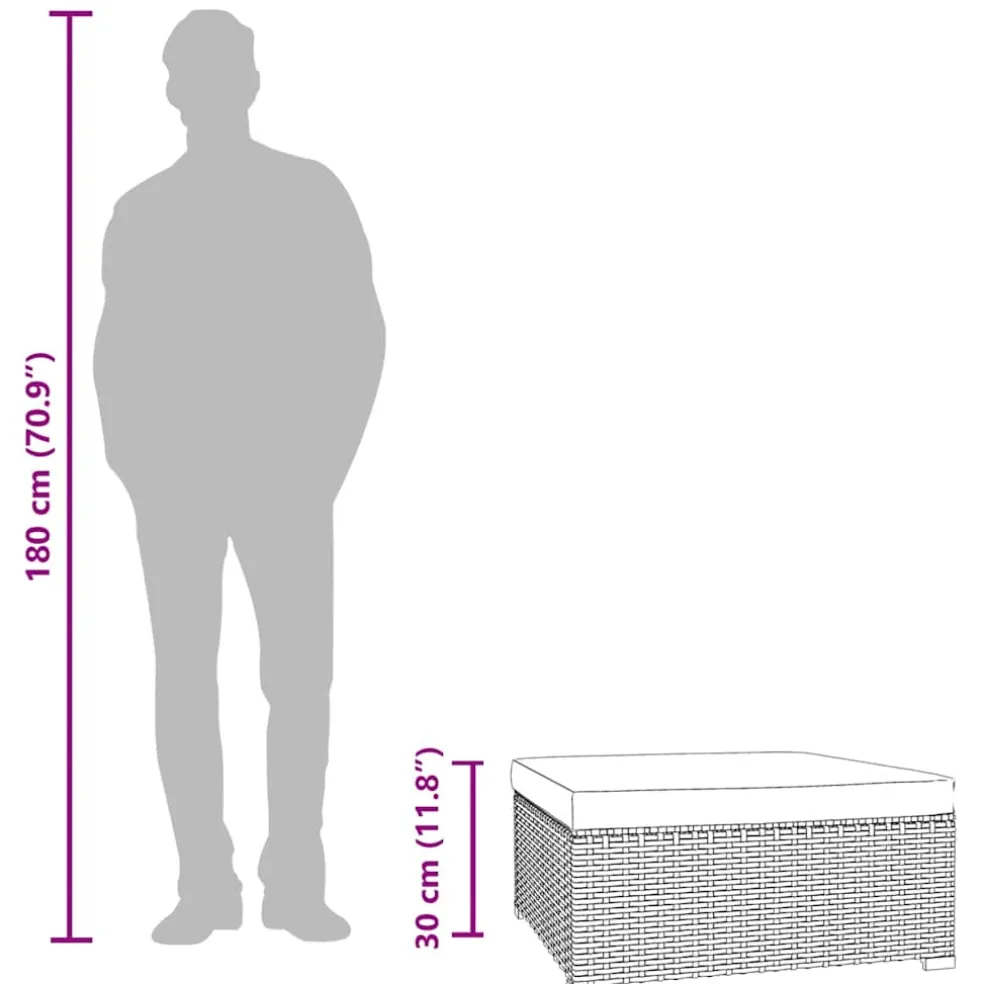 vidaXL Voetensteun met kussen 70x70x30 cm poly rattan zwart