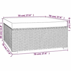 vidaXL Voetensteun met kussen 70x70x30 cm poly rattan zwart
