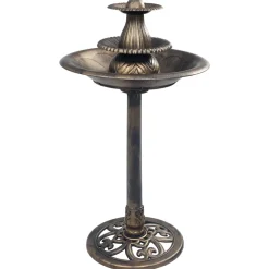 vidaXL Vogelbadje met fontein 50x91 cm kunststof bronskleurig