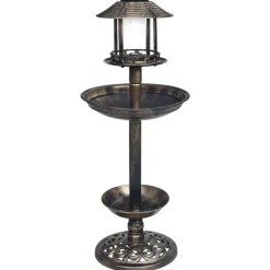vidaXL Vogelbadje met solar LED-verlichting kunststof
