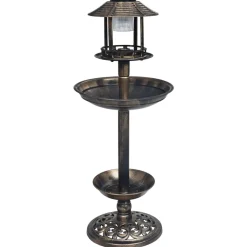 vidaXL Vogelbadje met solar LED-verlichting kunststof