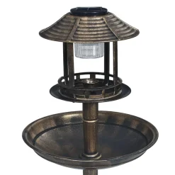 vidaXL Vogelbadje met solar LED-verlichting kunststof
