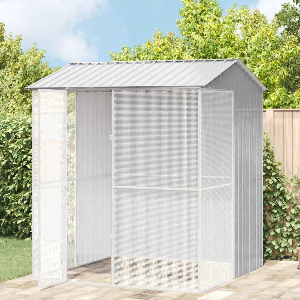 vidaXL Vogelkooi Grijs 215 x 210 x 247 cm Gegalvaniseerd staal
