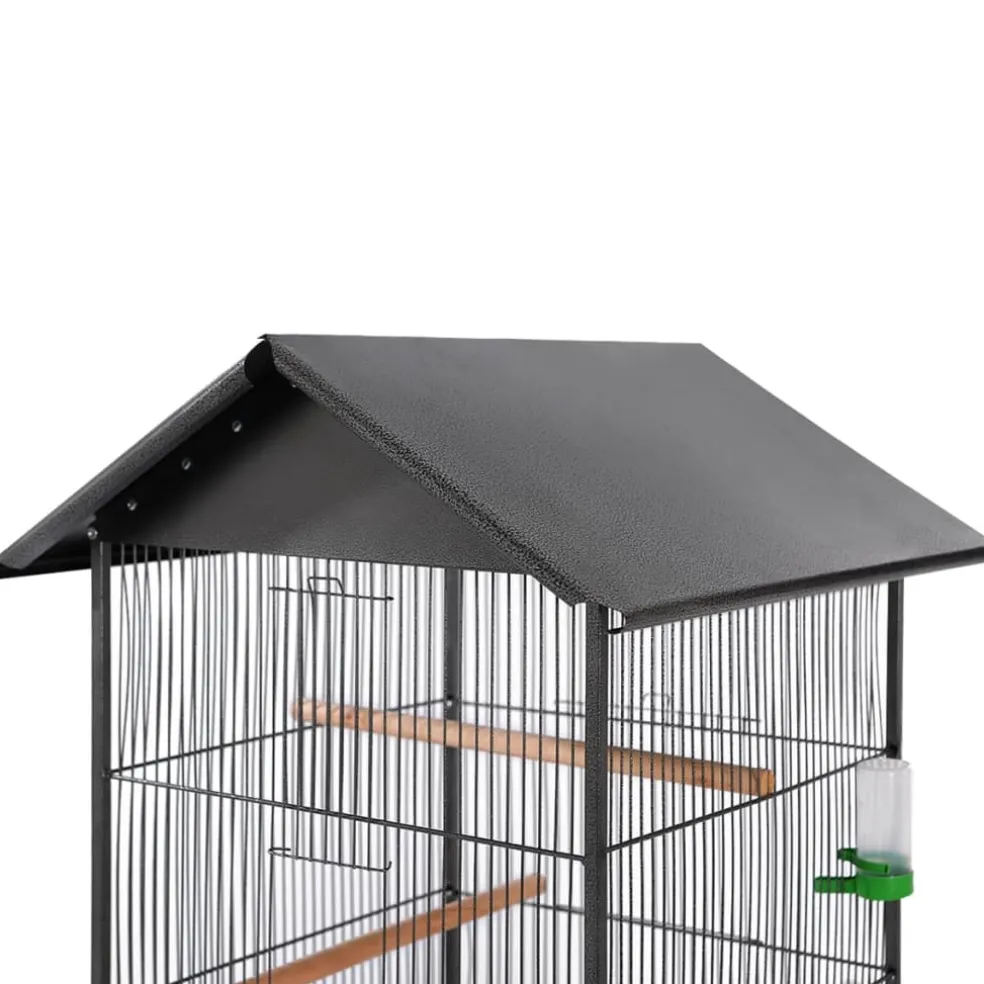vidaXL Vogelkooi met dak staal zwart 66x66x155 cm