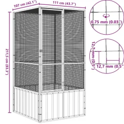 vidaXL Vogelkooi 111x107x211,5 cm gegalvaniseerd staal antracietkleur