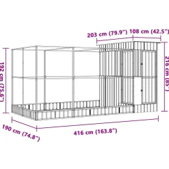 vidaXL Volière met verlengstuk zilver 416x203x216 cm staal