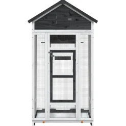 vidaXL Volière 91,5x53x170 cm massief grenenhout grijs