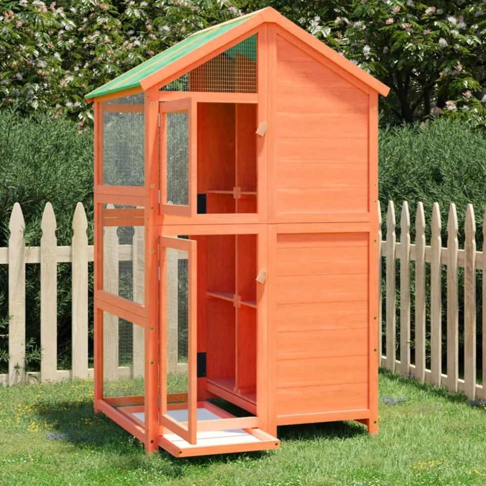 vidaXL Volière 97x81x152 cm massief grenenhout bruin