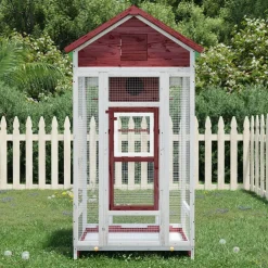 vidaXL Volière 91,5x53x170 cm massief grenenhout mokkakleurig