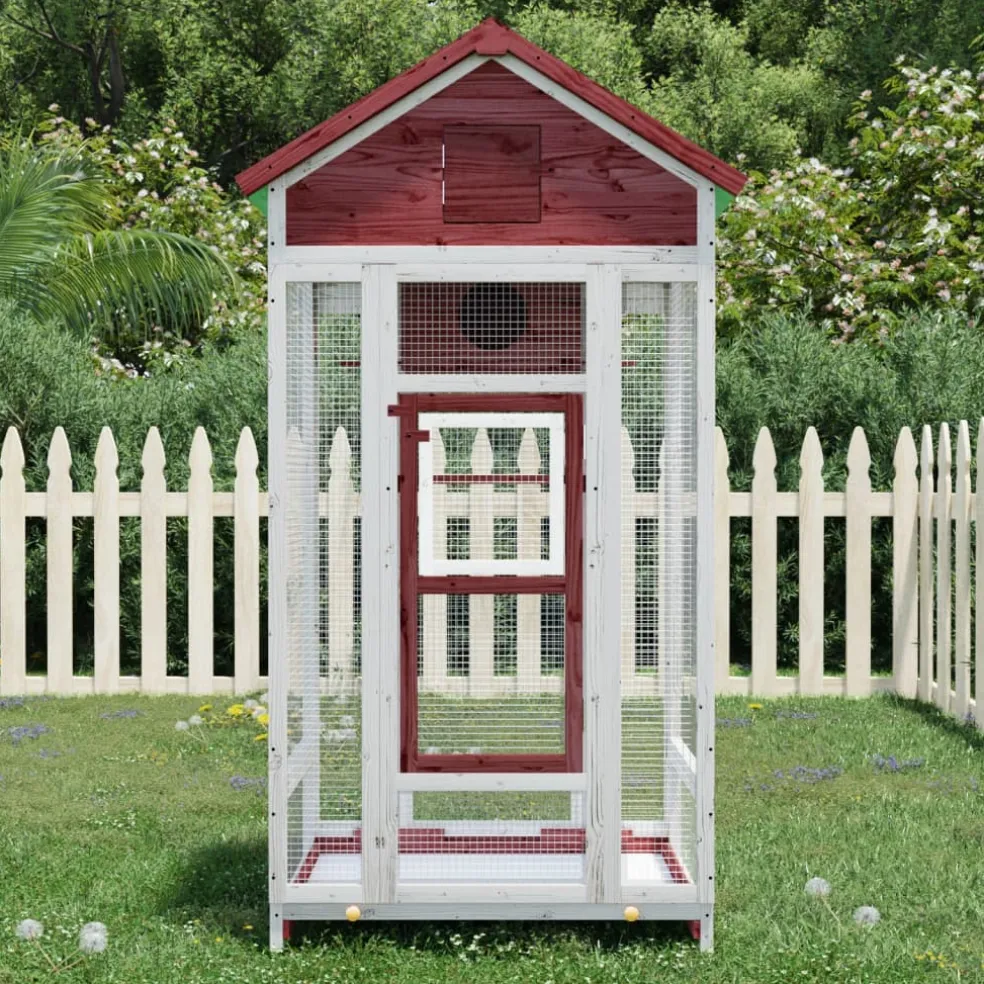 vidaXL Volière 91,5x53x170 cm massief grenenhout mokkakleurig