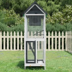 vidaXL Volière 60x58,5x160 cm massief grenenhout grijs