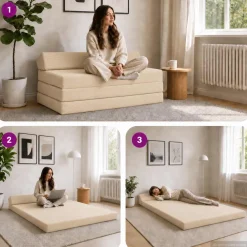vidaXL Vouwbare Bankbed Crèmekleurig 120 x 60 x 49 cm Stof