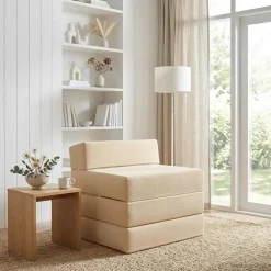 vidaXL Vouwbare Bankbed Crèmekleurig 200 x 70 x 15 cm Katoen Stof