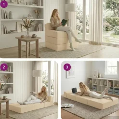 vidaXL Vouwbare Bankbed Crèmekleurig 200 x 70 x 15 cm Katoen Stof