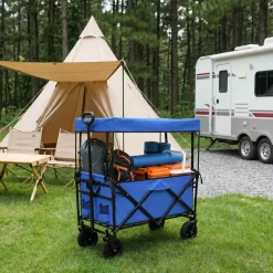 vidaXL Vouwbare winkelwagentje met remmen Zwart 105 x 56,5 x 116 cm