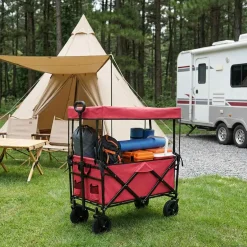 vidaXL Vouwbare winkelwagentje met remmen Rood 105 x 56,5 x 116 cm