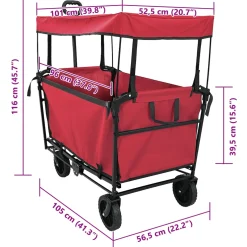 vidaXL Vouwbare winkelwagentje met remmen Rood 105 x 56,5 x 116 cm