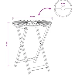 vidaXL Vouw Tuin Tafel Naturel Ø60 x 75 cm Massief Acaciahout