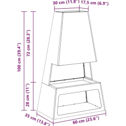 vidaXL Vuurkom Zwart 60 x 35 x 100 cm weervast staal