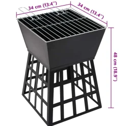 vidaXL Vuurplaats en barbecue 2-in-1 34x34x48 cm staal