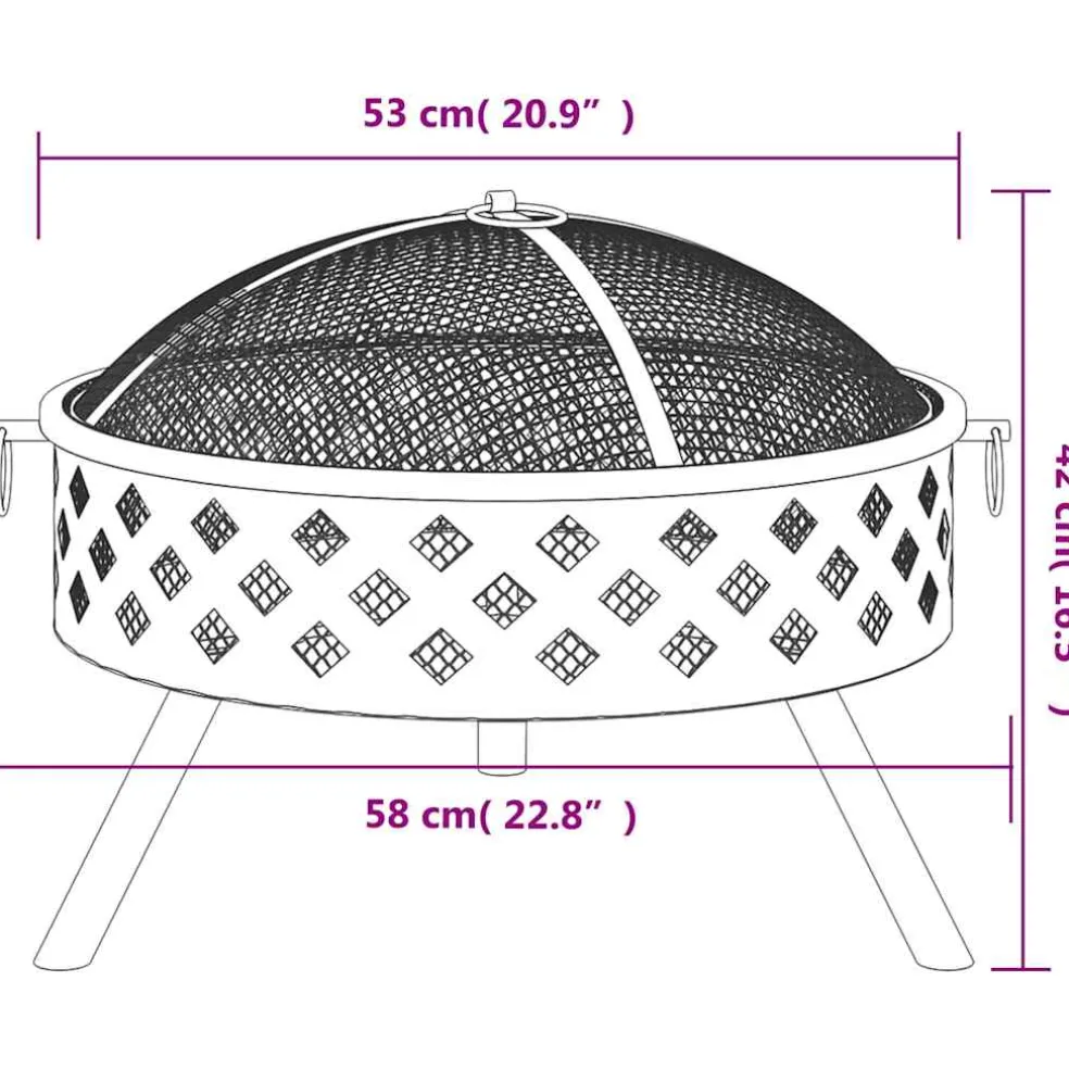 vidaXL Vuurplaats met pook XXL 58 cm staal