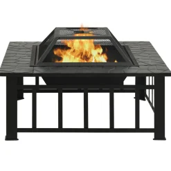 vidaXL Vuurplaats met pook XXL 79x79x46,5 staal