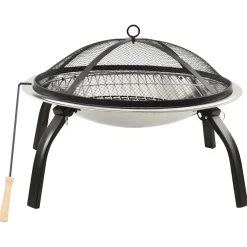 vidaXL Vuurschaal en barbecue 2-in-1 met pook 56x56x49 cm rvs