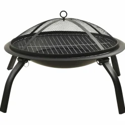 vidaXL Vuurschaal en barbecue 2-in-1 met pook 56x56x49 cm staal