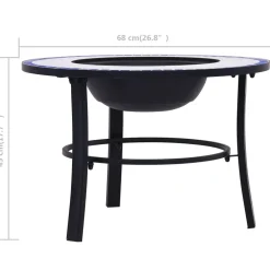 vidaXL Vuurschaal mozaïek 68 cm keramiek blauw en wit
