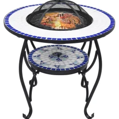 vidaXL Vuurtafel mozaïek 68 cm keramiek blauw en wit