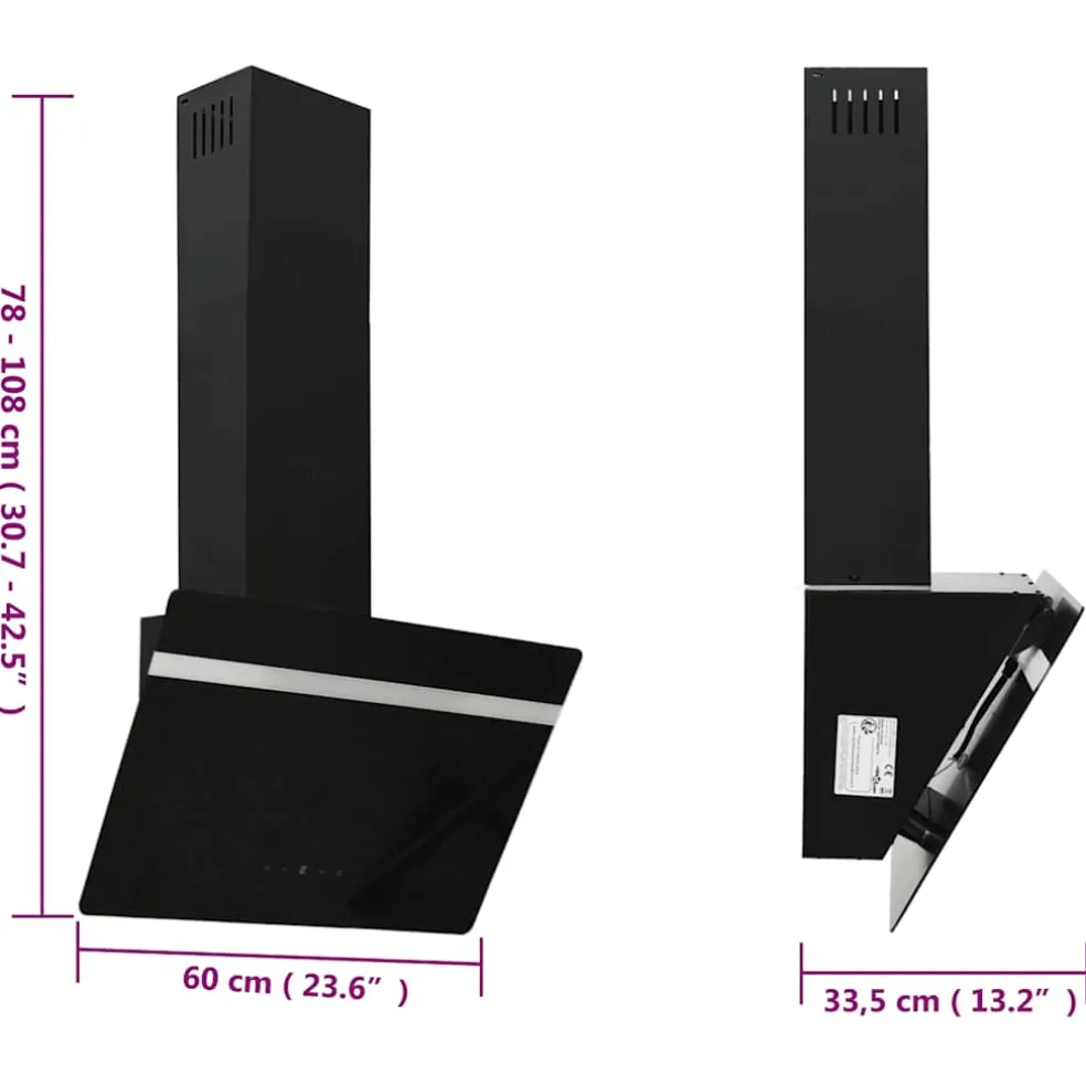 vidaXL Wandafzuigkap 60 cm staal en gehard glas zwart