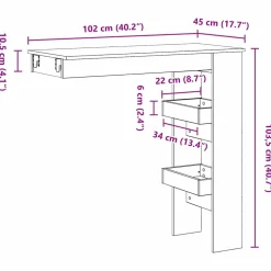 vidaXL Wandbar Tafel 102 x 45 x 103,5 cm Bewerkt hout Zwart Eiken