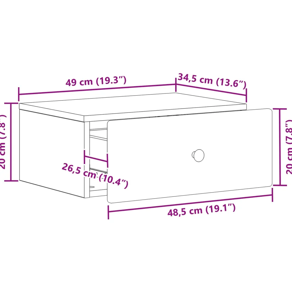 vidaXL Wandbeugel Bedkast Sonoma Eiken 49 x 34,5 x 20 cm Bewerkt hout