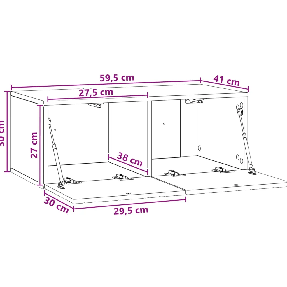 vidaXL Wandbeugel TV-kast 59,5 x 41 x 30 cm Zwart Bewerkt hout