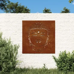 vidaXL Wanddecoratie tuin boeddhahoofd-ontwerp 55x55 cm cortenstaal