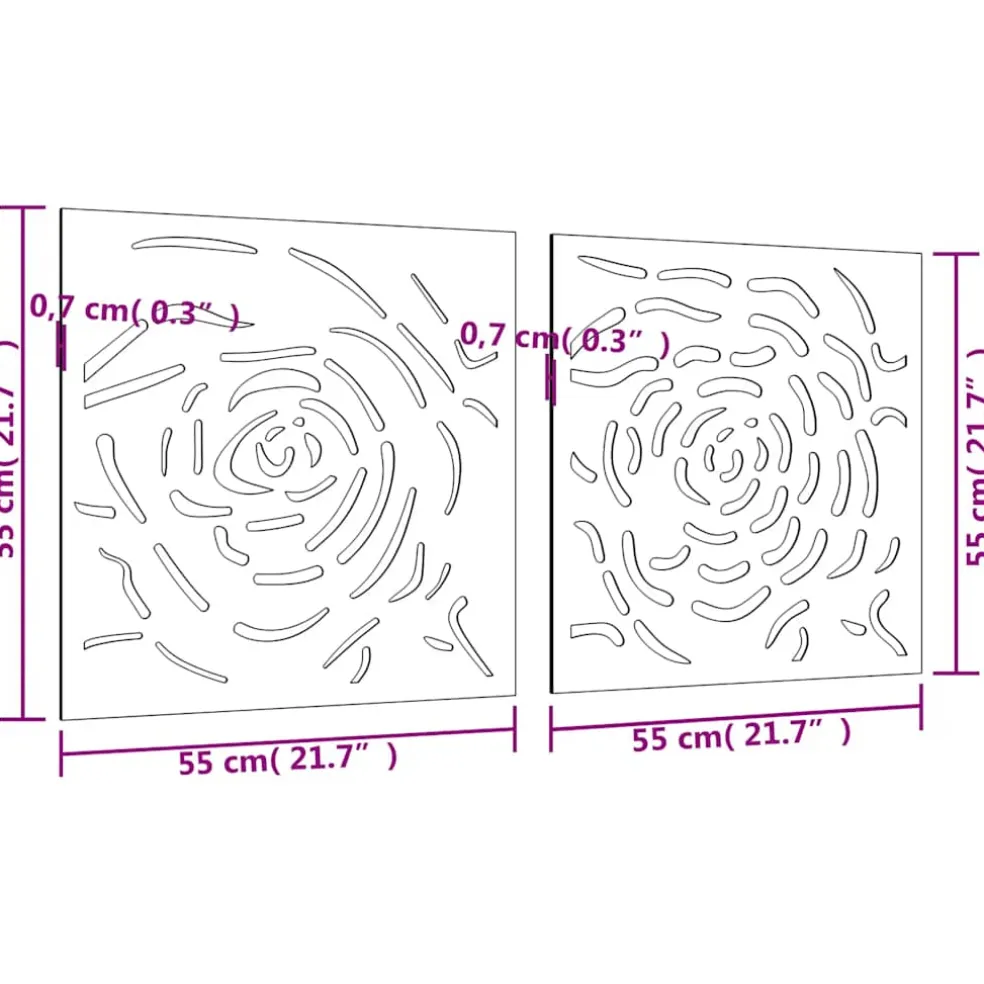 vidaXL Wanddecoratie tuin 2 st rozenontwerp 55x55 cm cortenstaal