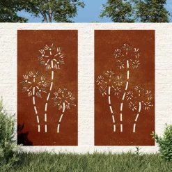 vidaXL Wanddecoratie tuin 2 st bloemenontwerp 105x55 cm cortenstaal