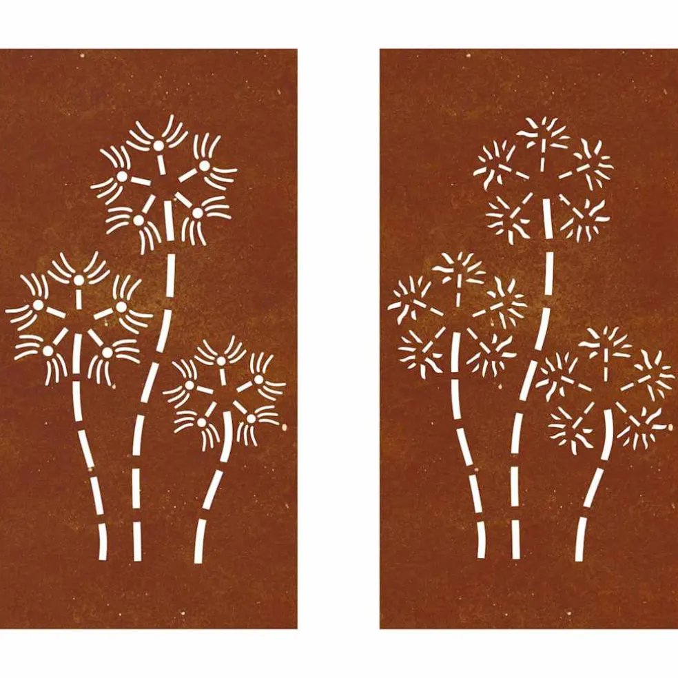 vidaXL Wanddecoratie tuin 2 st bloemenontwerp 105x55 cm cortenstaal