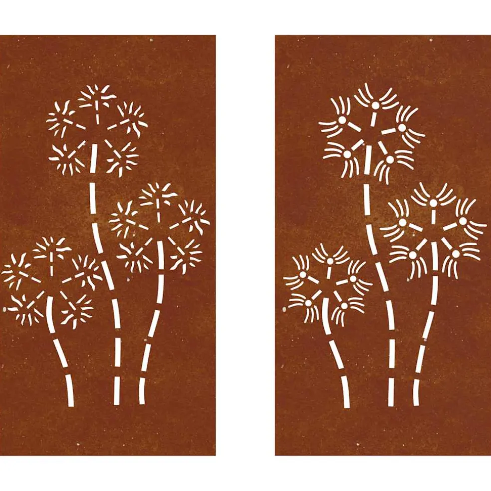 vidaXL Wanddecoratie tuin 2 st bloemenontwerp 105x55 cm cortenstaal