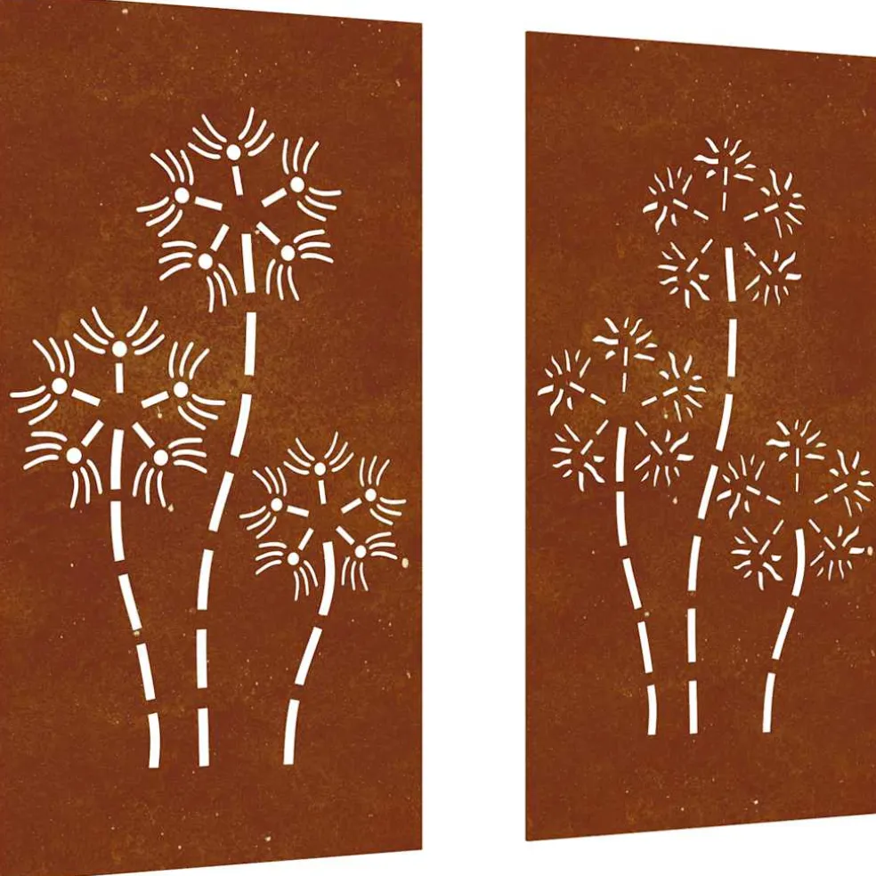 vidaXL Wanddecoratie tuin 2 st bloemenontwerp 105x55 cm cortenstaal