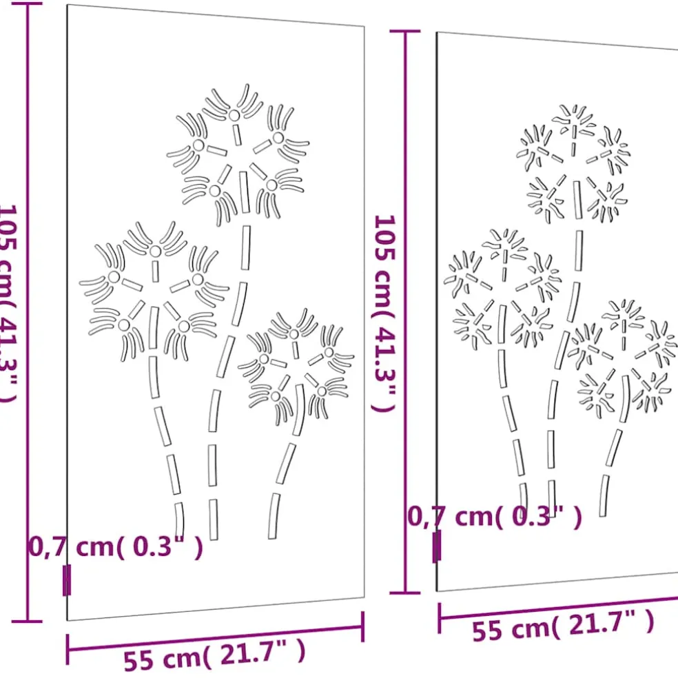 vidaXL Wanddecoratie tuin 2 st bloemenontwerp 105x55 cm cortenstaal