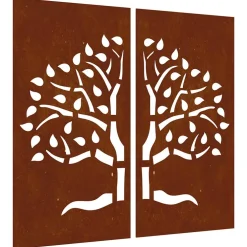 vidaXL Wanddecoratie tuin 2 st boomontwerp 105x55 cm cortenstaal