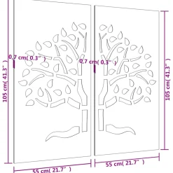 vidaXL Wanddecoratie tuin 2 st boomontwerp 105x55 cm cortenstaal