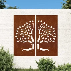 vidaXL Wanddecoratie tuin 2 st boomontwerp 105x55 cm cortenstaal