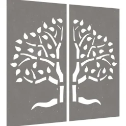 vidaXL Wanddecoratie tuin 2 st boomontwerp 105x55 cm cortenstaal